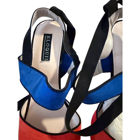 Eloquii Color Block Suede Lace Up Block Heels Sandals Women 10W - Picture 3 of 9